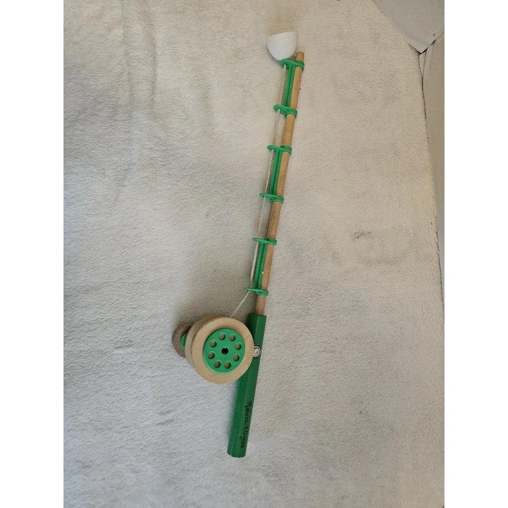 Fishing rod Toy Toddler Melissa‎ & Doug Blue, Wood, Magnetic Sinker, reel, Line.